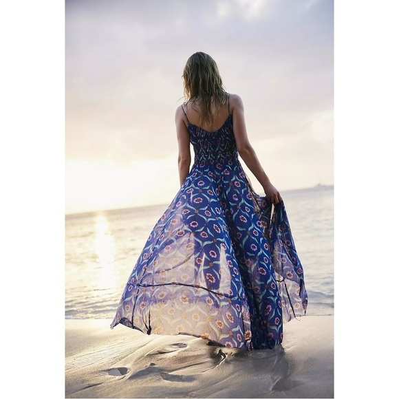 Free People FP One Ciella Maxi Dress Blue Small NWT Bohemian Fairy Floral Spring - Picture 8 of 17